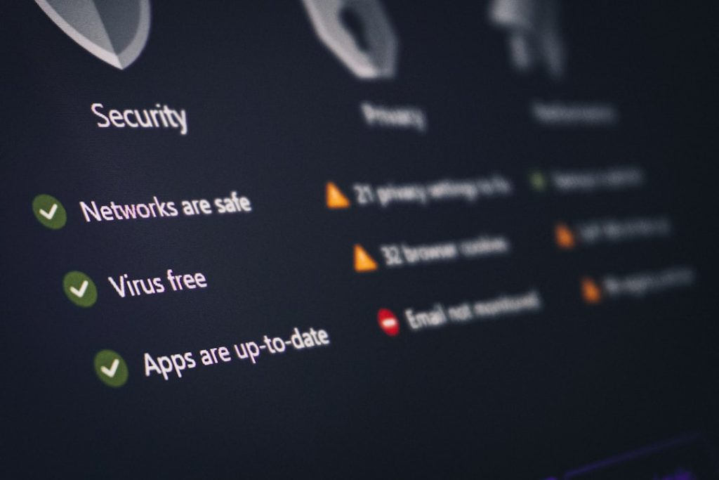 Cybersecurity dashboard showing network security status